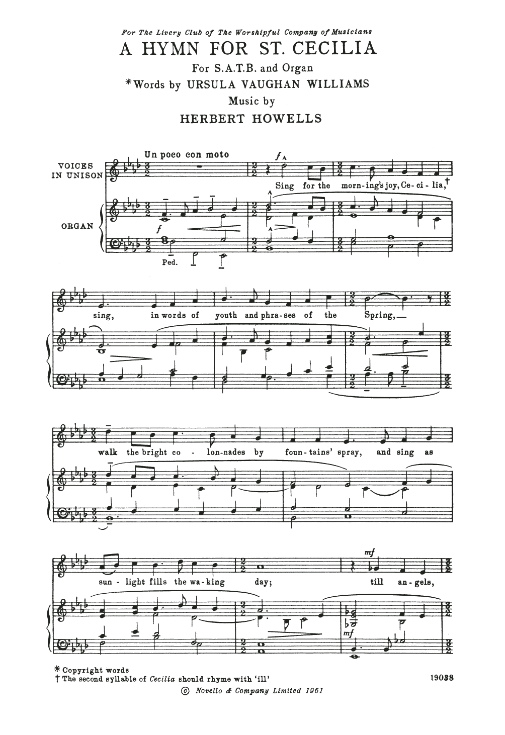 Herbert Howells A Hymn For St Cecilia sheet music notes and chords arranged for Choir