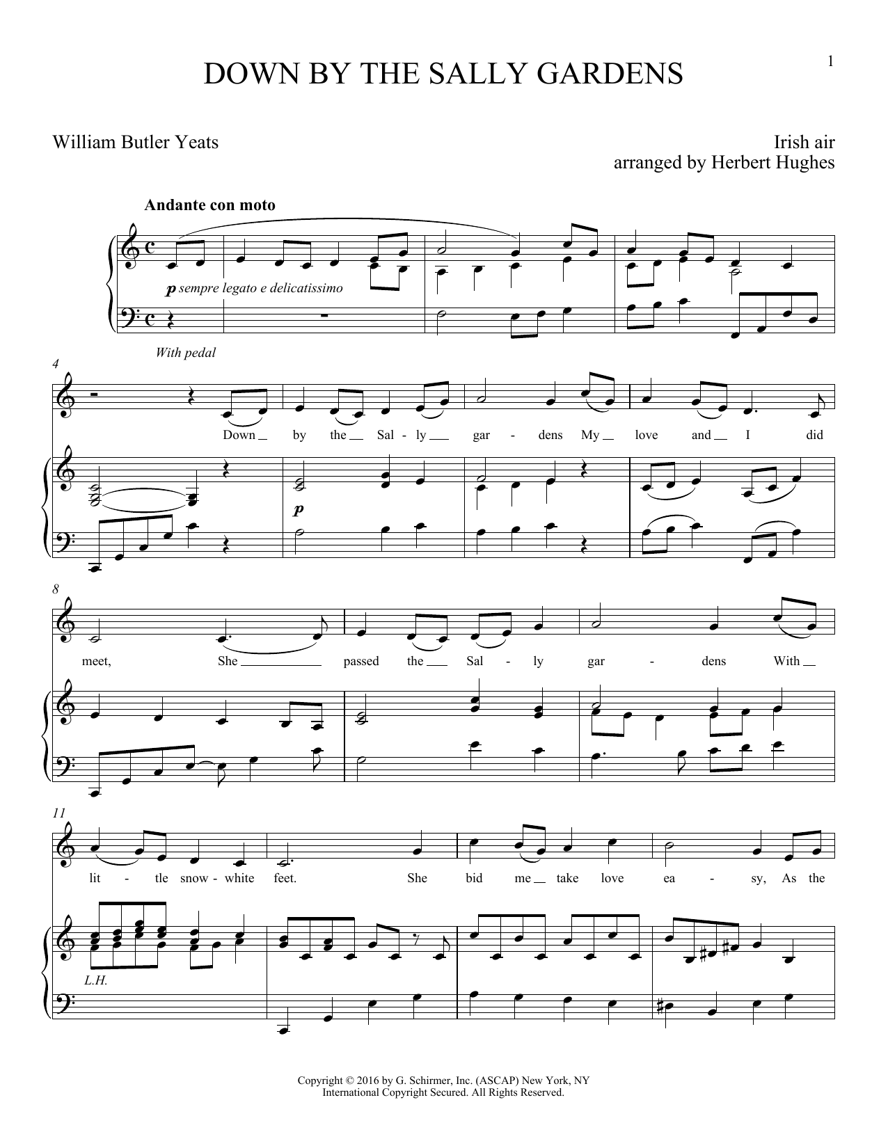 Herbert Hughes Down By The Sally Gardens sheet music notes and chords arranged for Piano & Vocal