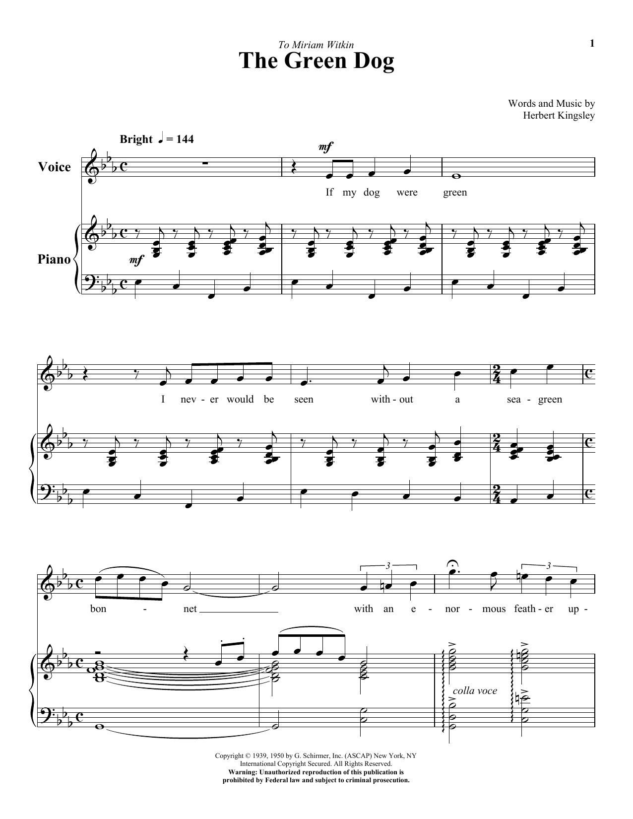 Herbert Kingsley The Green Dog sheet music notes and chords arranged for Piano & Vocal