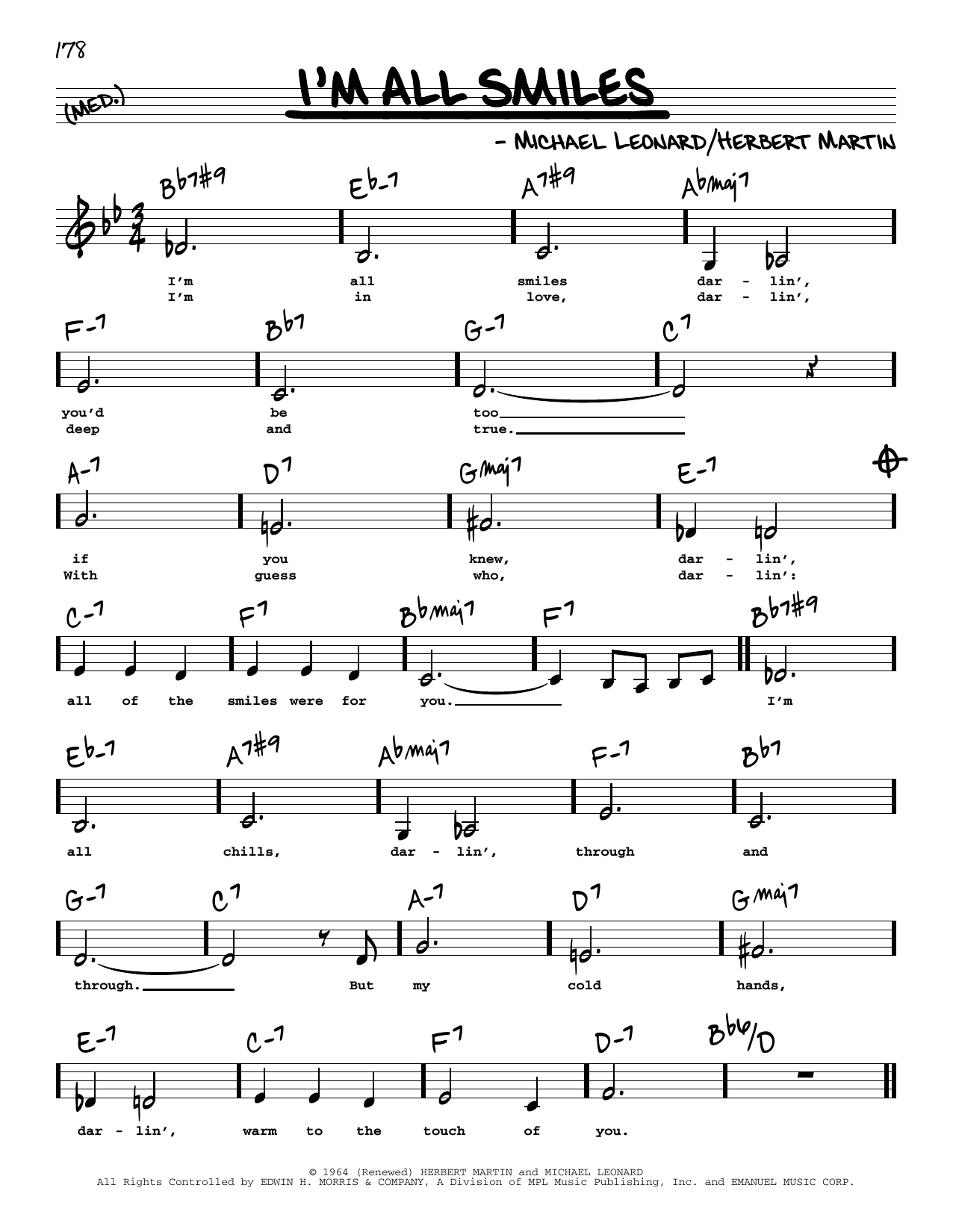 Herbert Martin I'm All Smiles (Low Voice) sheet music notes and chords arranged for Real Book – Melody, Lyrics & Chords