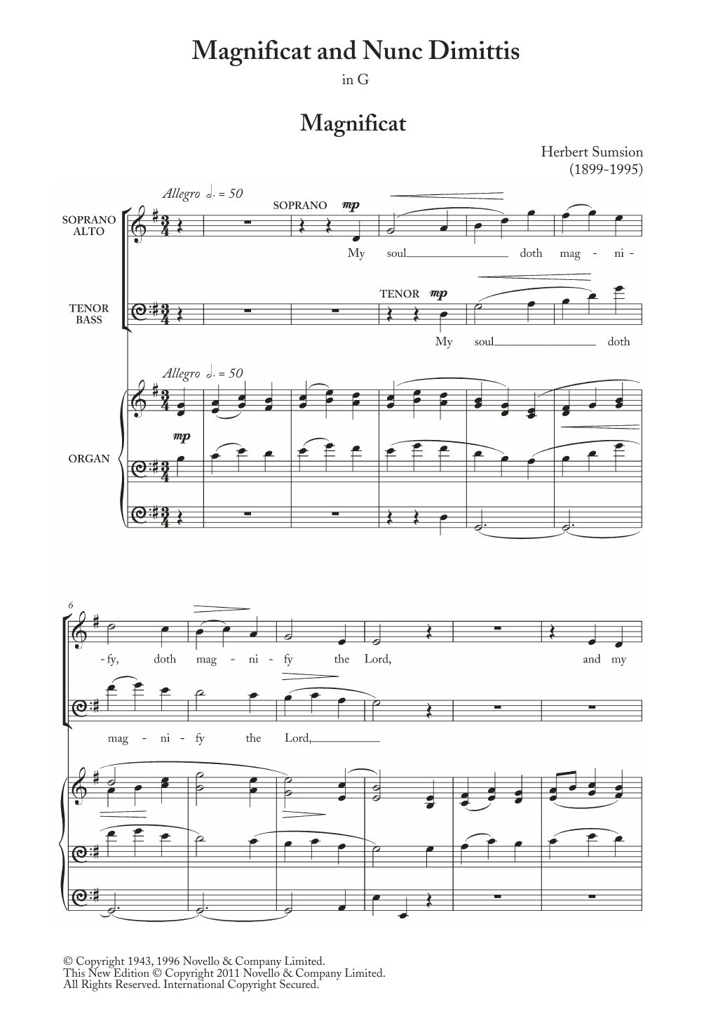 Herbert Sumsion Magnificat And Nunc Dimittis In G sheet music notes and chords arranged for Choir
