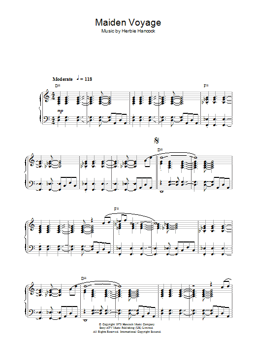 Herbie Hancock Maiden Voyage sheet music notes and chords arranged for Piano Solo