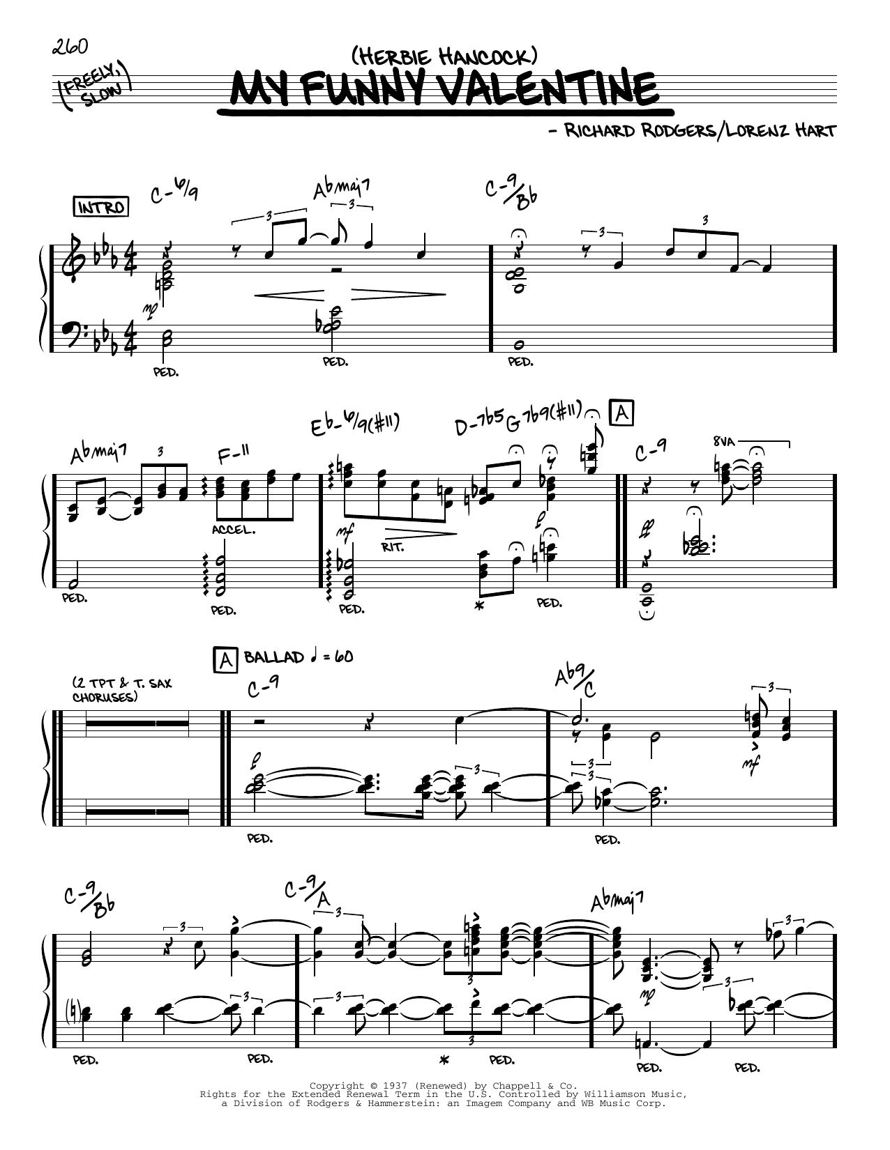 Herbie Hancock My Funny Valentine (solo only) sheet music notes and chords arranged for Real Book – Melody & Chords