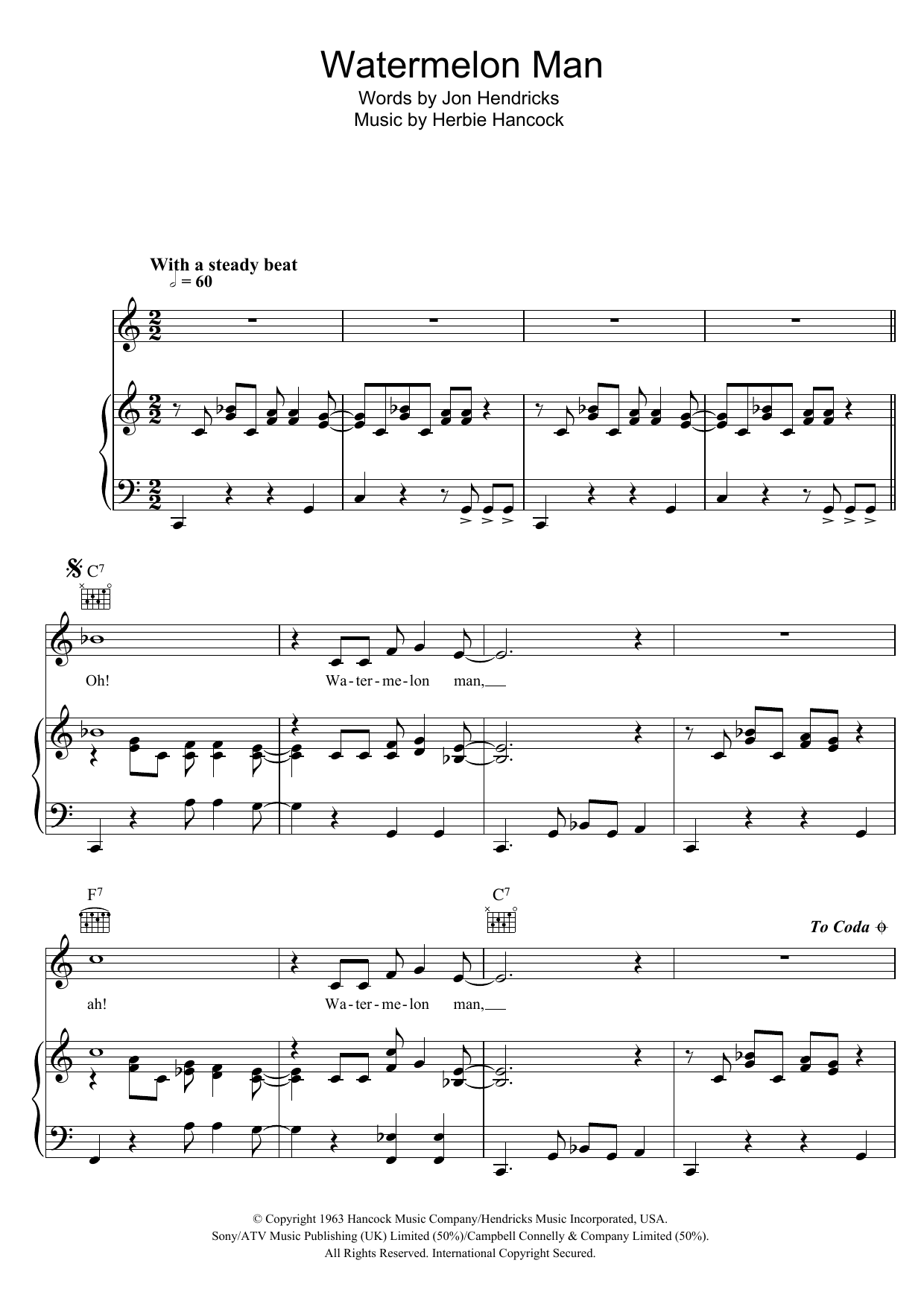 Herbie Hancock Watermelon Man sheet music notes and chords arranged for Piano, Vocal & Guitar Chords