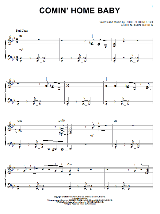 Herbie Mann Comin' Home Baby (arr. Brent Edstrom) sheet music notes and chords arranged for Piano Solo