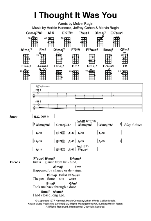Herbie Hancock I Thought It Was You sheet music notes and chords arranged for Ukulele