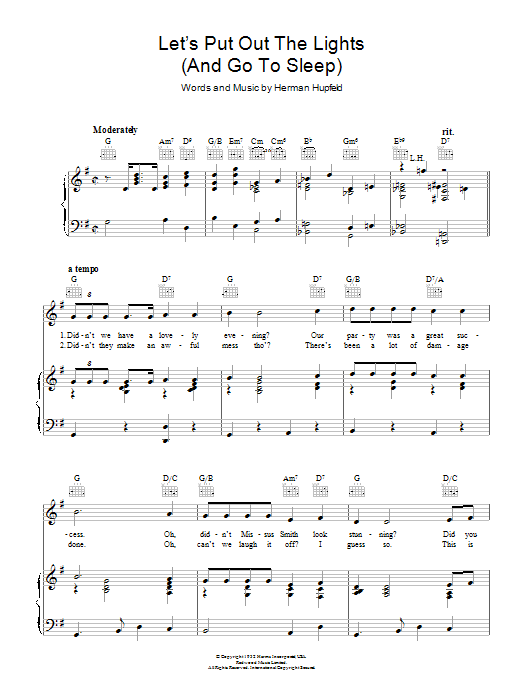 Herman Hupfeld Let's Put Out The Lights (And Go To Sleep) sheet music notes and chords arranged for Piano, Vocal & Guitar Chords