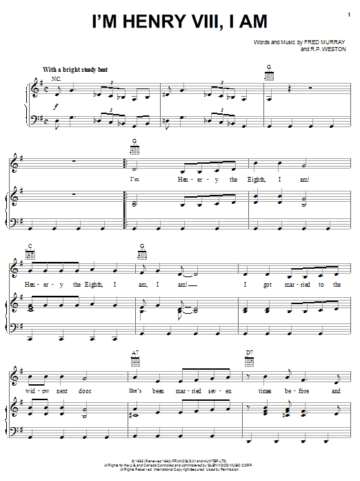 Herman's Hermits I'm Henry VIII, I Am sheet music notes and chords arranged for Piano, Vocal & Guitar Chords (Right-Hand Melody)