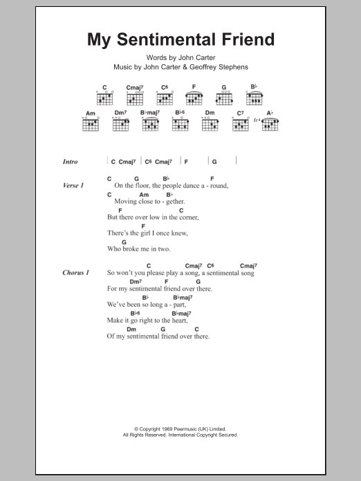 Herman's Hermits My Sentimental Friend sheet music notes and chords arranged for Guitar Chords/Lyrics