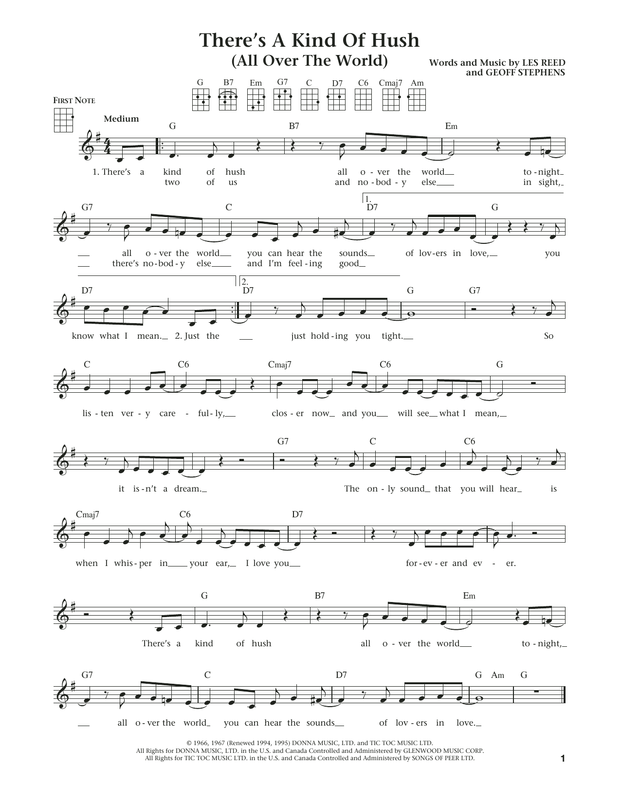 Herman's Hermits There's A Kind Of Hush (All Over The World) (from The Daily Ukulele) (arr. Liz and Jim Beloff) sheet music notes and chords arranged for Ukulele