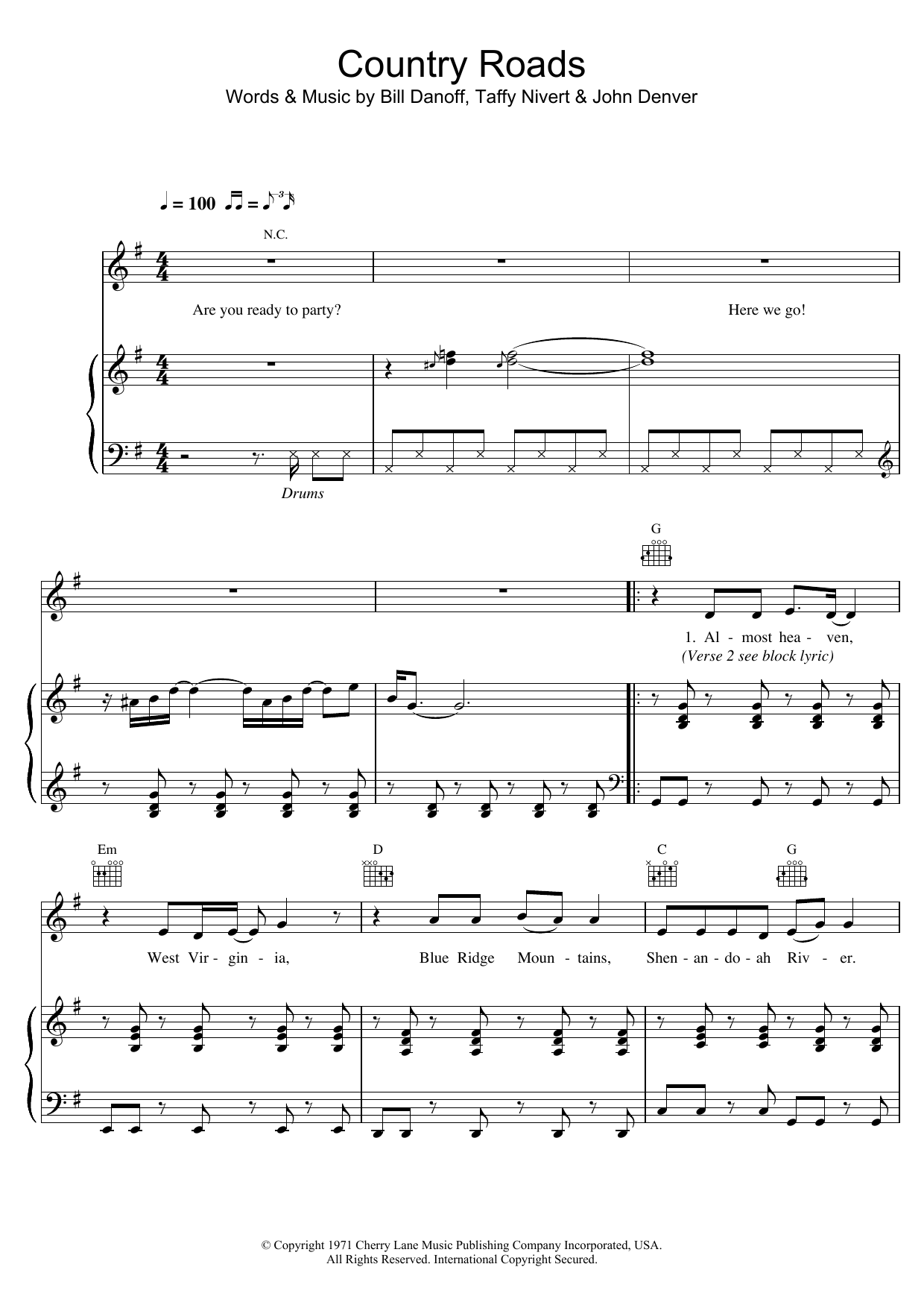 Hermes House Band Country Road sheet music notes and chords arranged for Piano, Vocal & Guitar Chords