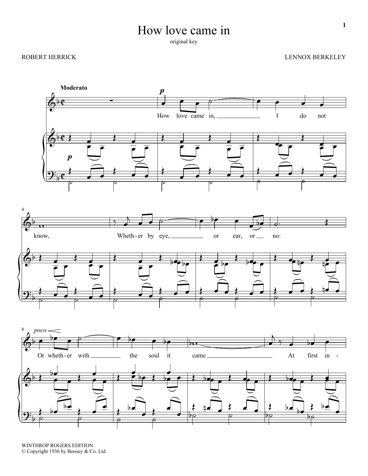 Herrick How Love Came In sheet music notes and chords arranged for Piano & Vocal