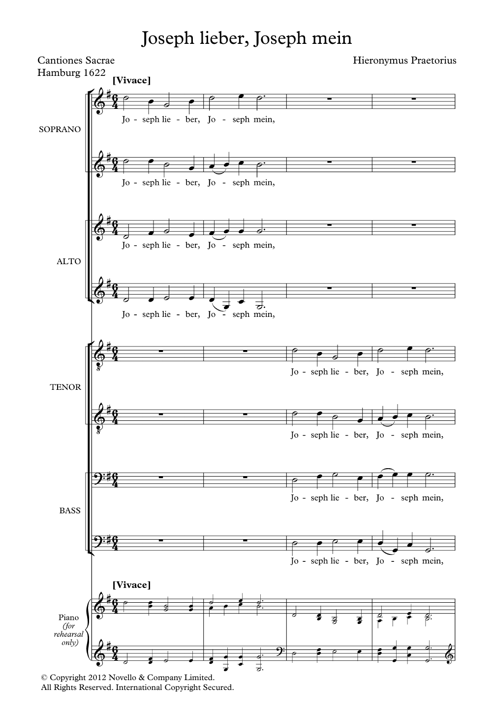 Hieronymus Praetorius Joseph, Lieber Joseph Mein sheet music notes and chords arranged for Choir