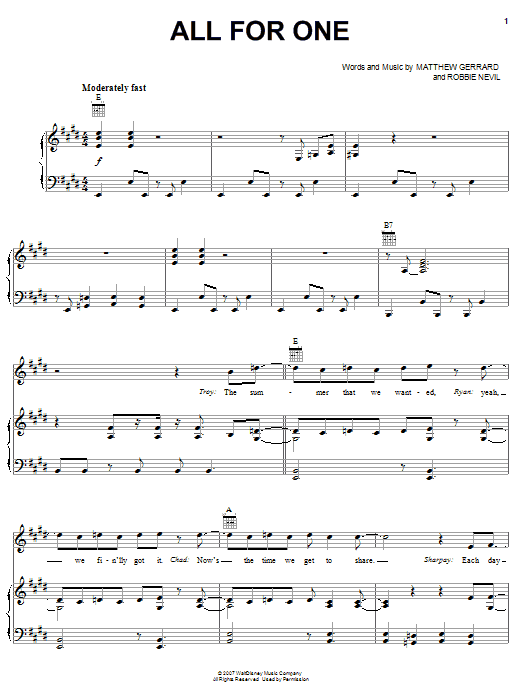 High School Musical 2 All For One sheet music notes and chords arranged for Big Note Piano