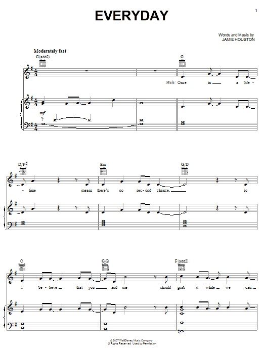 High School Musical 2 Everyday sheet music notes and chords arranged for Piano, Vocal & Guitar Chords (Right-Hand Melody)