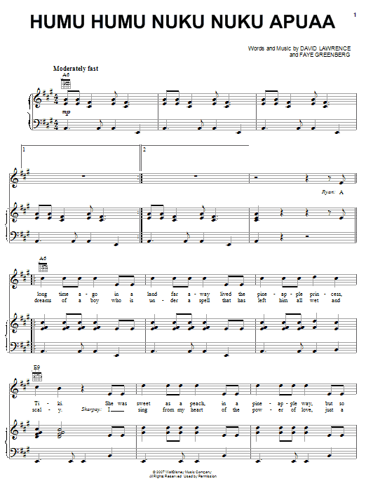 High School Musical 2 Humu Humu Nuku Nuku Apuaa sheet music notes and chords arranged for Big Note Piano