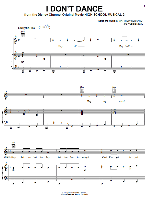 High School Musical 2 I Don't Dance sheet music notes and chords arranged for Piano, Vocal & Guitar Chords (Right-Hand Melody)