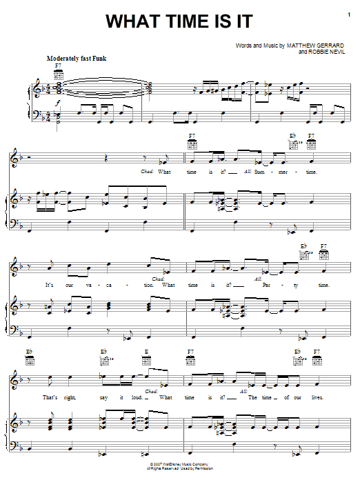 High School Musical 2 What Time Is It sheet music notes and chords arranged for Piano, Vocal & Guitar Chords (Right-Hand Melody)