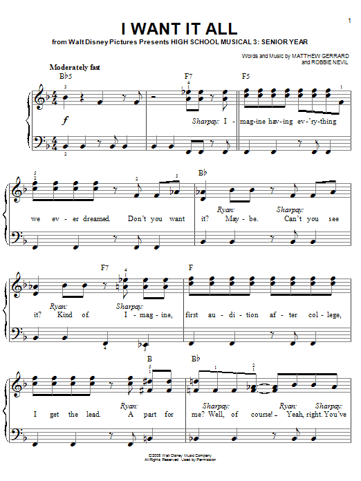 High School Musical 3 I Want It All sheet music notes and chords arranged for Easy Piano