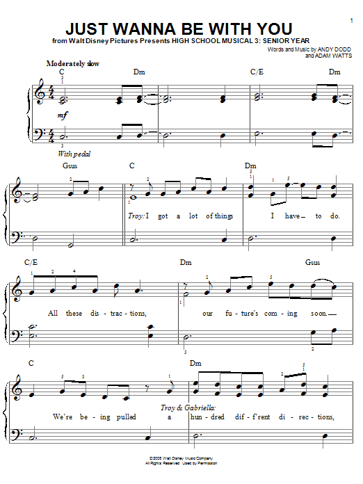 High School Musical 3 Just Wanna Be With You sheet music notes and chords arranged for Big Note Piano