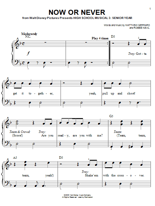 High School Musical 3 Now Or Never sheet music notes and chords arranged for Easy Piano