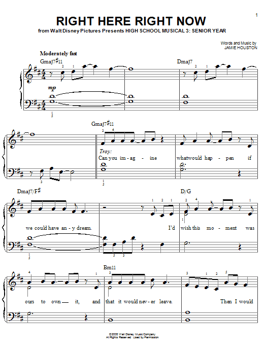 High School Musical 3 Right Here Right Now sheet music notes and chords arranged for Easy Guitar Tab