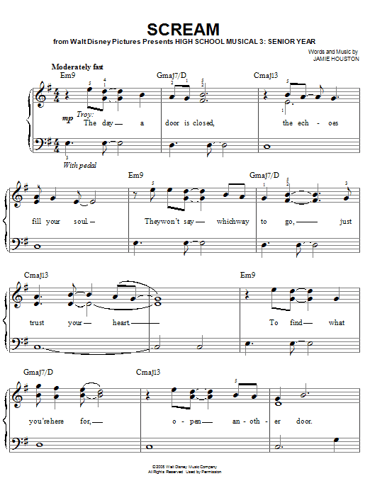 High School Musical 3 Scream sheet music notes and chords arranged for Piano Solo