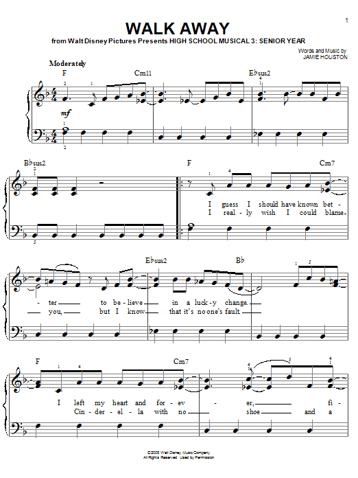 High School Musical 3 Walk Away sheet music notes and chords arranged for Easy Guitar Tab