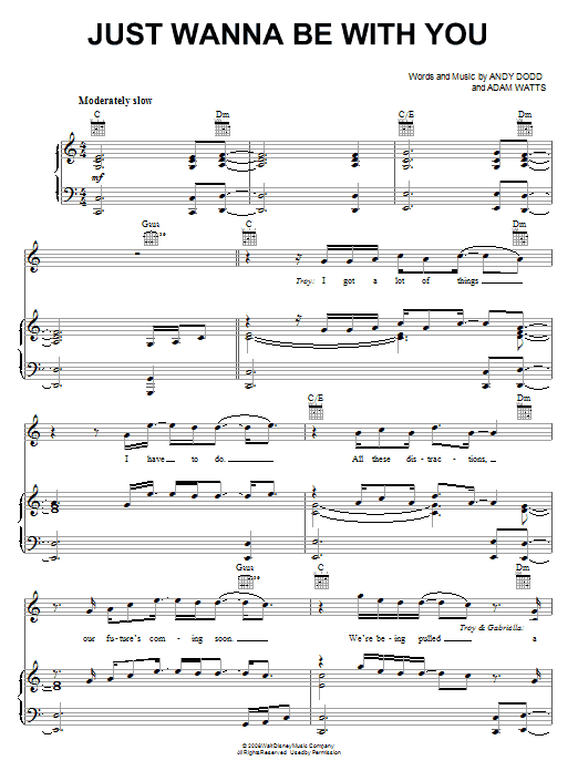 High School Musical 3 Just Wanna Be With You sheet music notes and chords arranged for Piano Solo