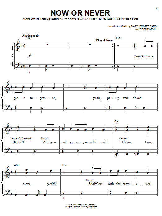 High School Musical 3 Now Or Never sheet music notes and chords arranged for Piano Solo