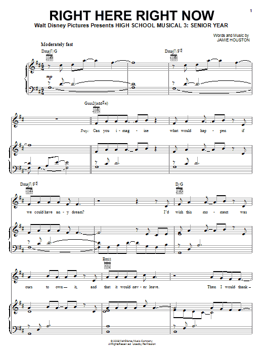 High School Musical 3 Right Here Right Now sheet music notes and chords arranged for Piano, Vocal & Guitar Chords (Right-Hand Melody)