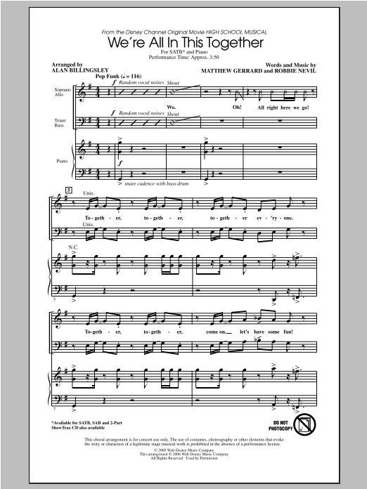 High School Musical Cast We're All In This Together (from High School Musical) (arr. Alan Billingsley) sheet music notes and chords arranged for SATB Choir