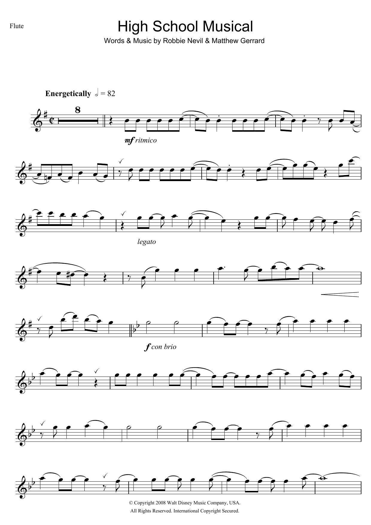 High School Musical High School Musical (from Walt Disney Pictures' High School Musical 3: Senior Year) sheet music notes and chords arranged for Flute Solo