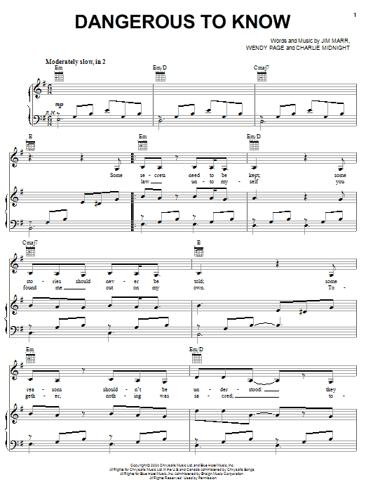 Hilary Duff Dangerous To Know sheet music notes and chords arranged for Piano, Vocal & Guitar Chords (Right-Hand Melody)
