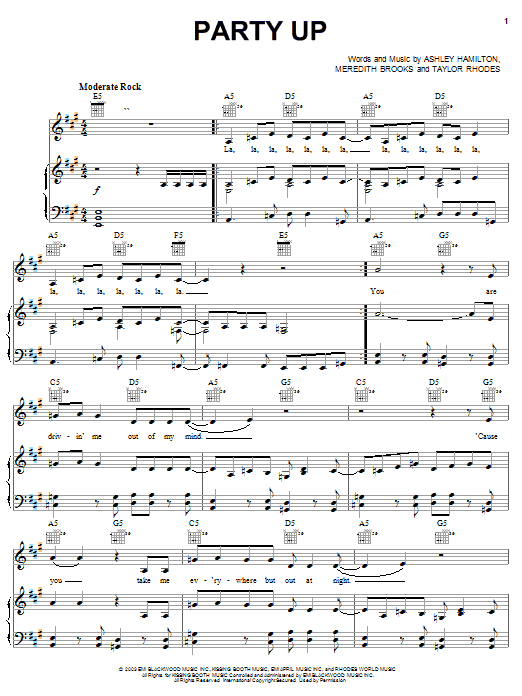Hilary Duff Party Up sheet music notes and chords arranged for Piano, Vocal & Guitar Chords (Right-Hand Melody)