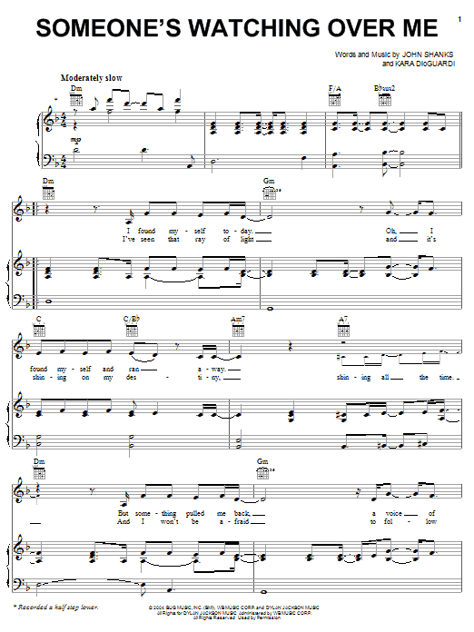 Hilary Duff Someone's Watching Over Me sheet music notes and chords arranged for Piano, Vocal & Guitar Chords (Right-Hand Melody)