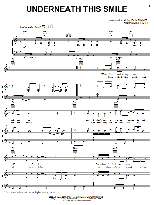 Hilary Duff Underneath This Smile sheet music notes and chords arranged for Piano, Vocal & Guitar Chords (Right-Hand Melody)