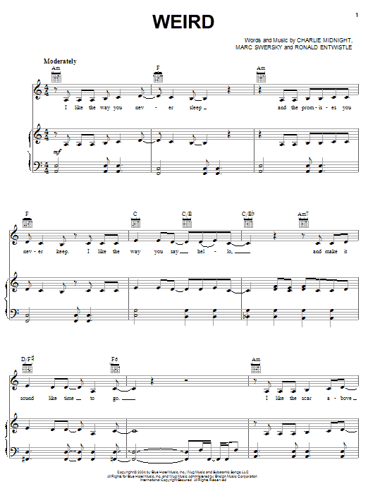Hilary Duff Weird sheet music notes and chords arranged for Piano, Vocal & Guitar Chords (Right-Hand Melody)