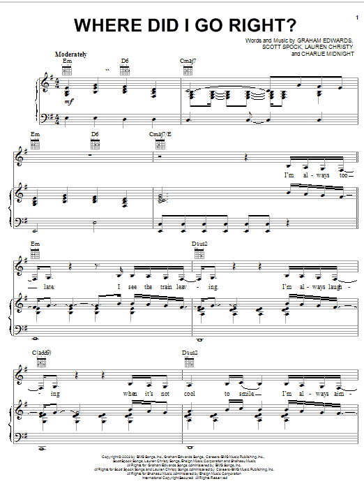 Hilary Duff Where Did I Go Right? sheet music notes and chords arranged for Piano, Vocal & Guitar Chords (Right-Hand Melody)
