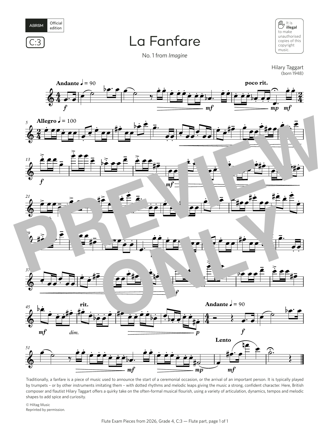 Hilary Taggart La Fanfare (Grade 4, list C3, from the ABRSM Flute Syllabus from 2026) sheet music notes and chords arranged for Flute Solo