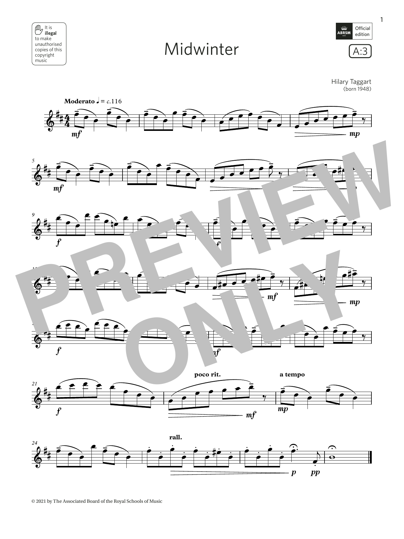 Hilary Taggart Midwinter (Grade 4 List A3 from the ABRSM Flute syllabus from 2022) sheet music notes and chords arranged for Flute Solo