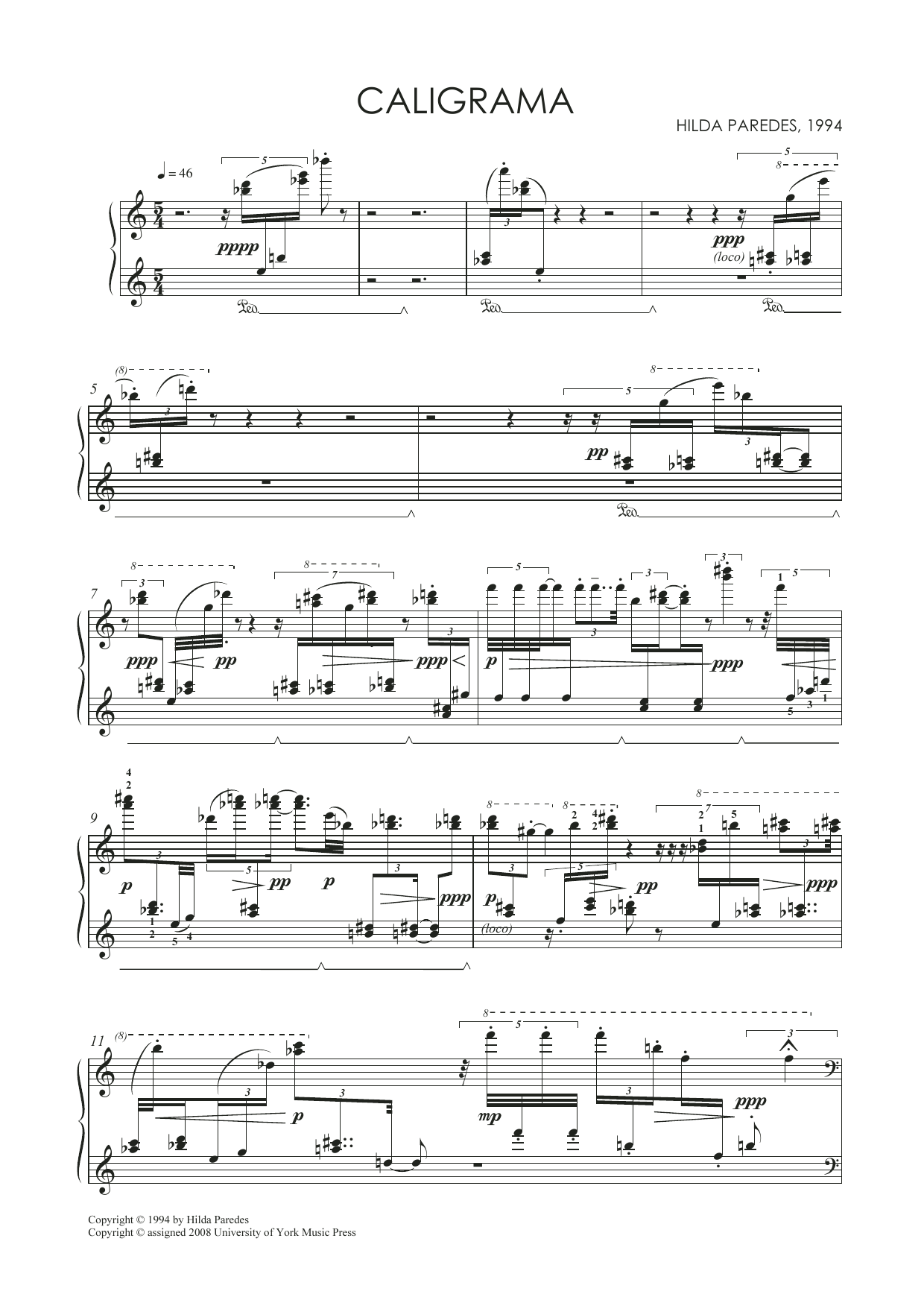 Hilda Paredes Caligrama sheet music notes and chords arranged for Piano Solo