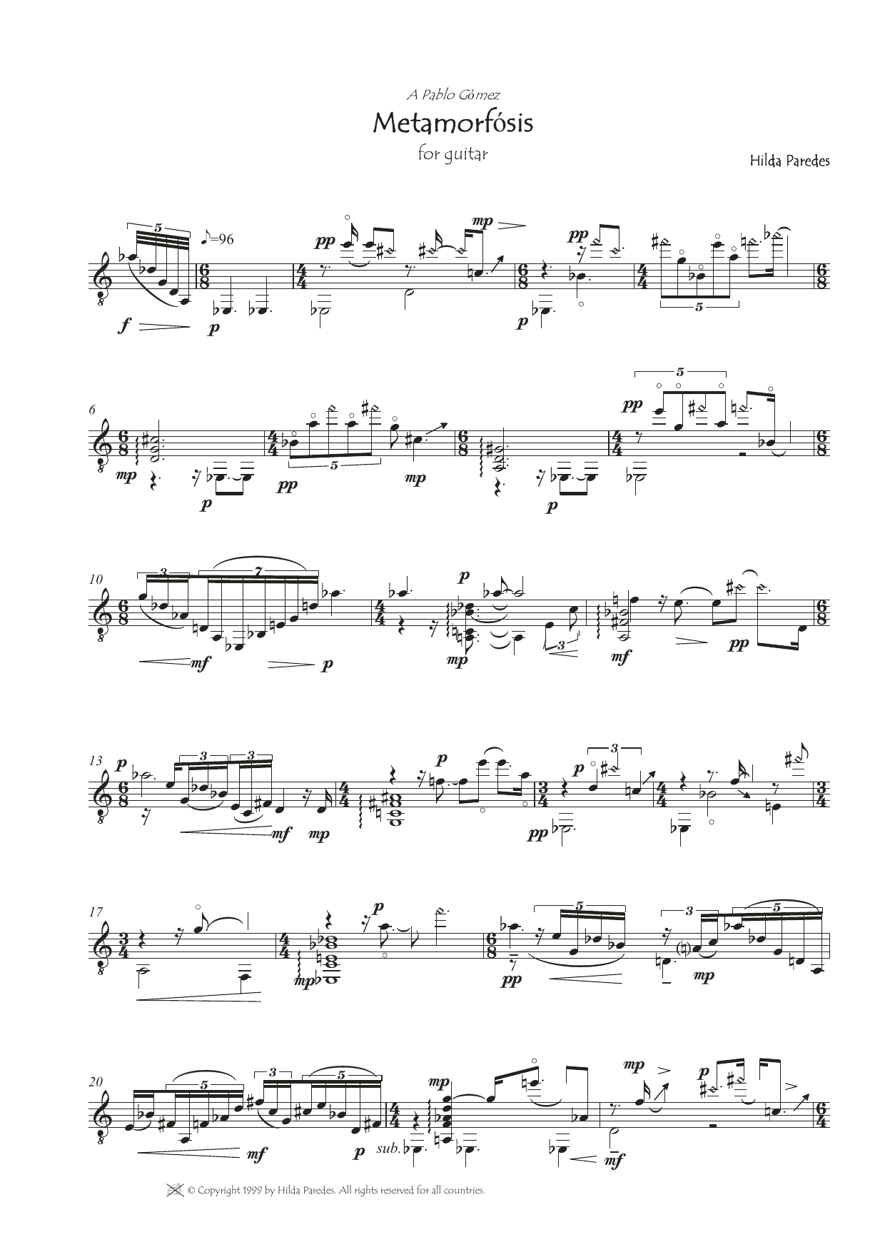 Hilda Paredes Metamorfosis sheet music notes and chords arranged for Solo Guitar