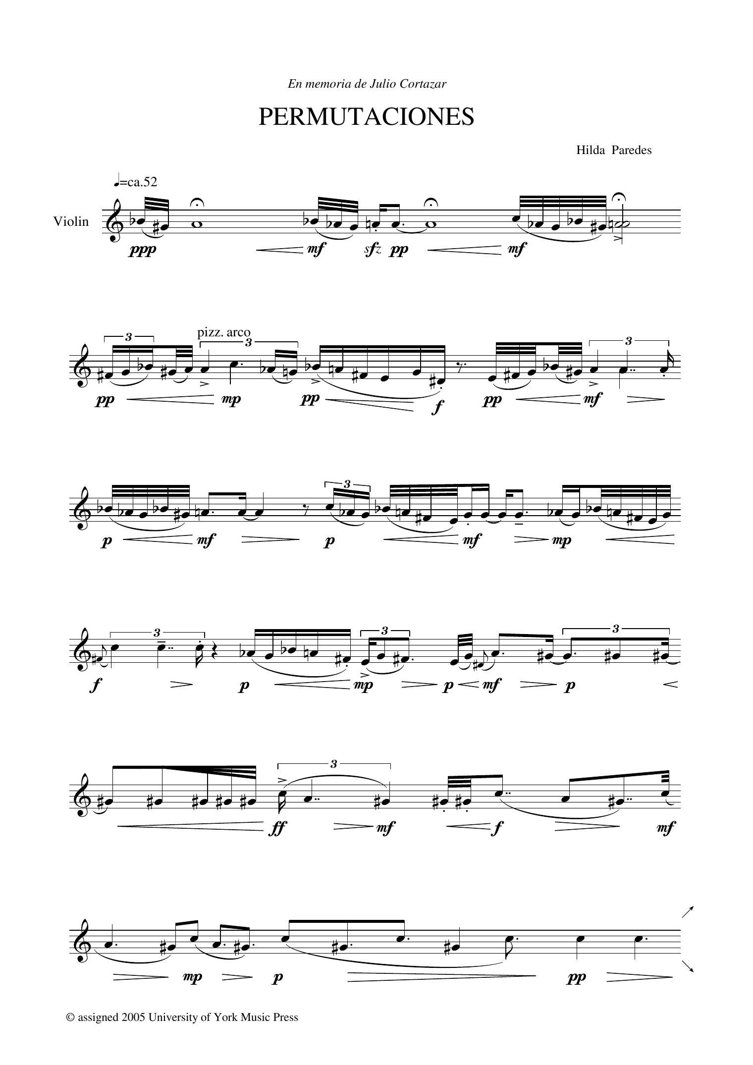 Hilda Paredes Permutaciones sheet music notes and chords arranged for Violin Solo