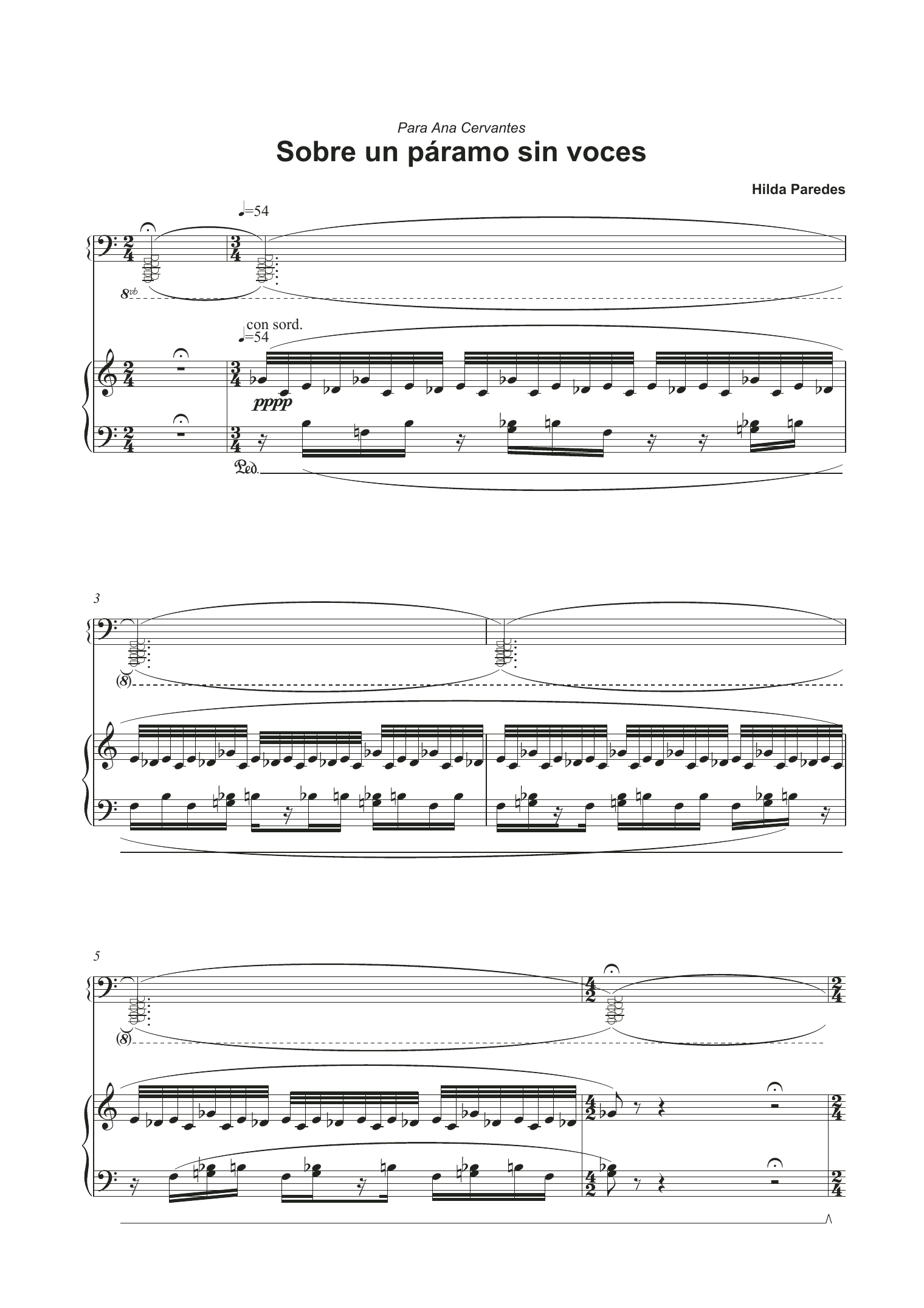 Hilda Paredes Sobre Un Paramo Sin Voces sheet music notes and chords arranged for Piano Solo