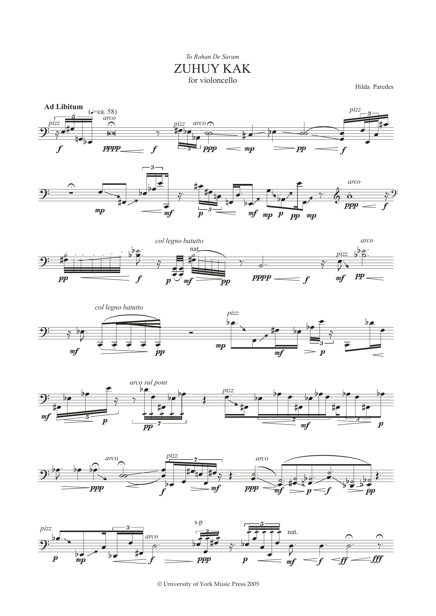 Hilda Paredes Zuhuy Kak sheet music notes and chords arranged for Cello Solo
