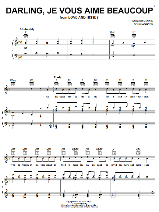 Anna Sosenko Darling, Je Vous Aime Beaucoup sheet music notes and chords arranged for Lead Sheet / Fake Book