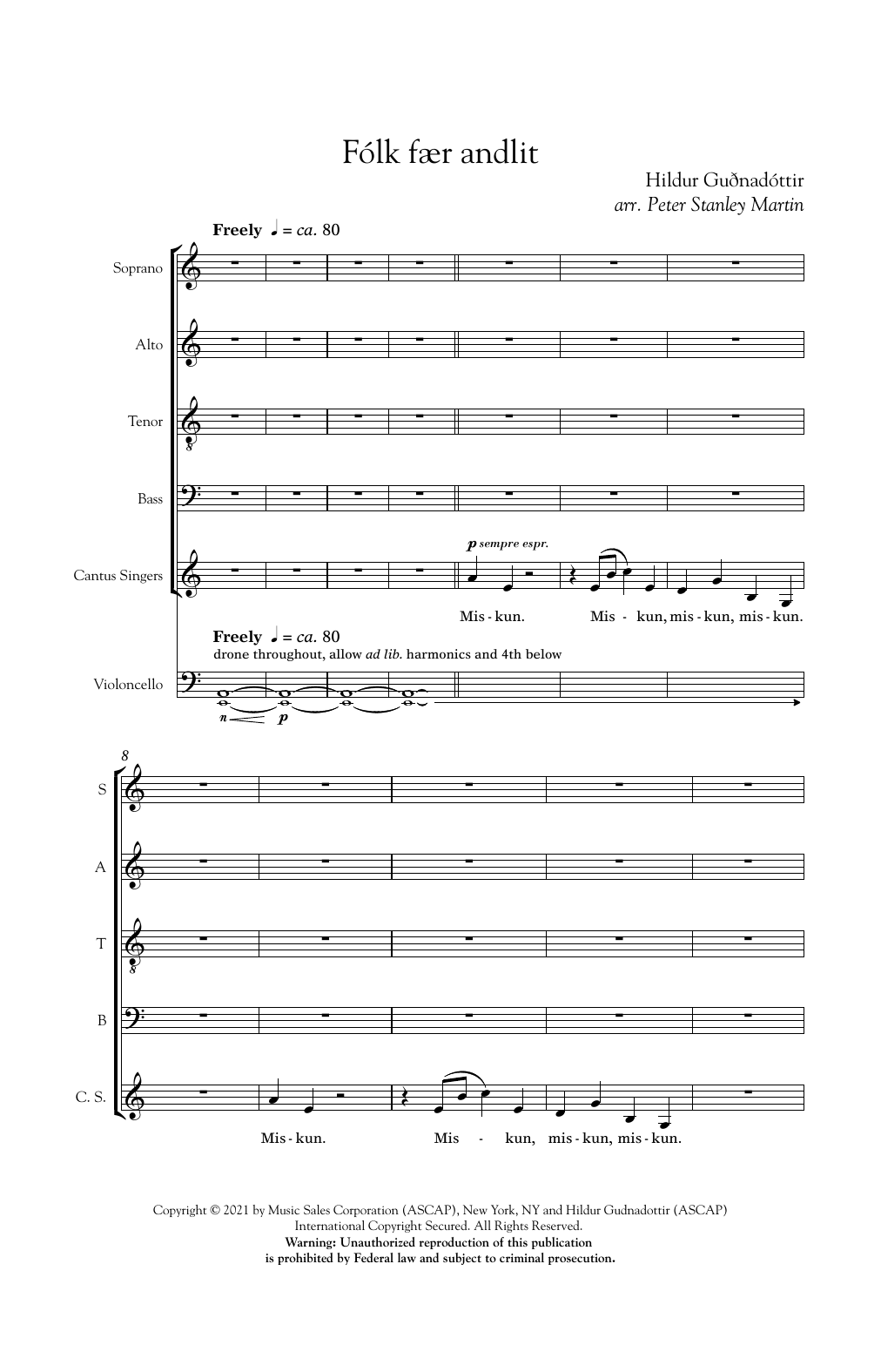 Hildur Gudnadottir Folk faer andlit (arr. Peter Stanley Martin) sheet music notes and chords arranged for SATB Choir