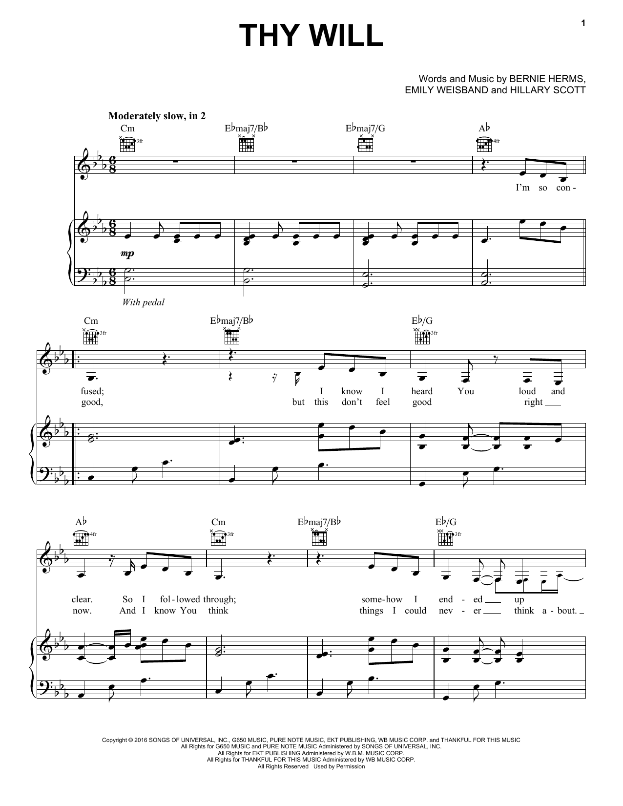 Hillary Scott & The Scott Family Thy Will sheet music notes and chords arranged for Piano, Vocal & Guitar Chords (Right-Hand Melody)