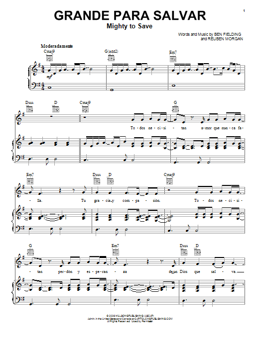 Hillsong Grande Para Salvar (Mighty To Save) sheet music notes and chords arranged for Piano, Vocal & Guitar Chords (Right-Hand Melody)